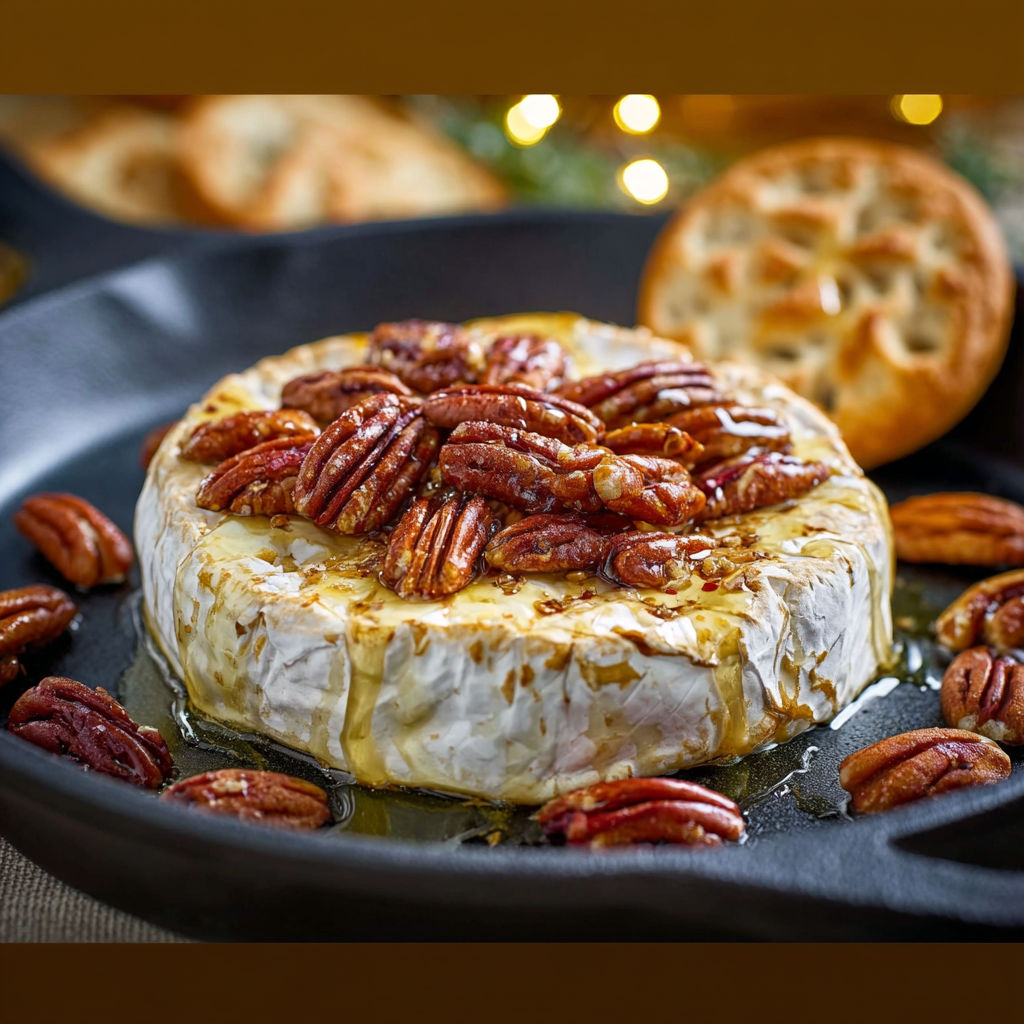 A cheese dish with pecans on top.