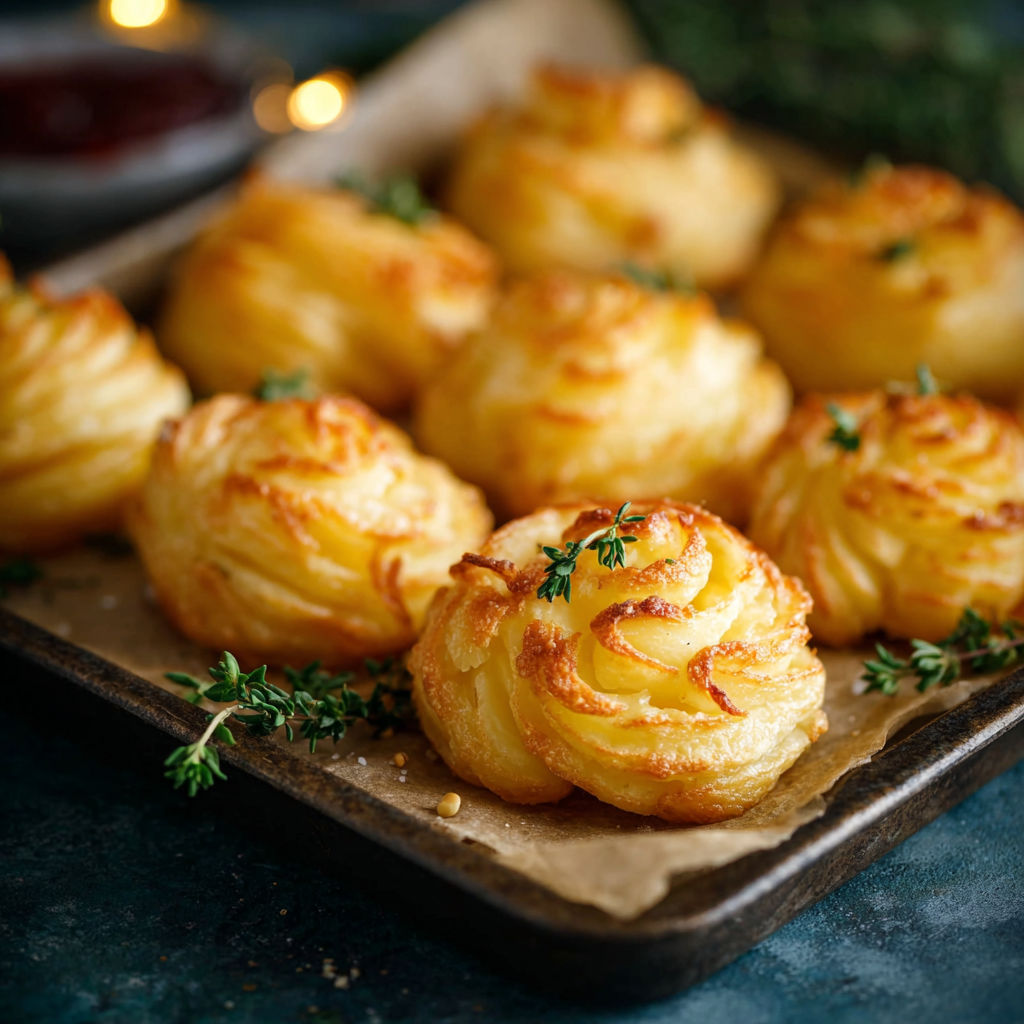 A tray of Duchess potatoes.
