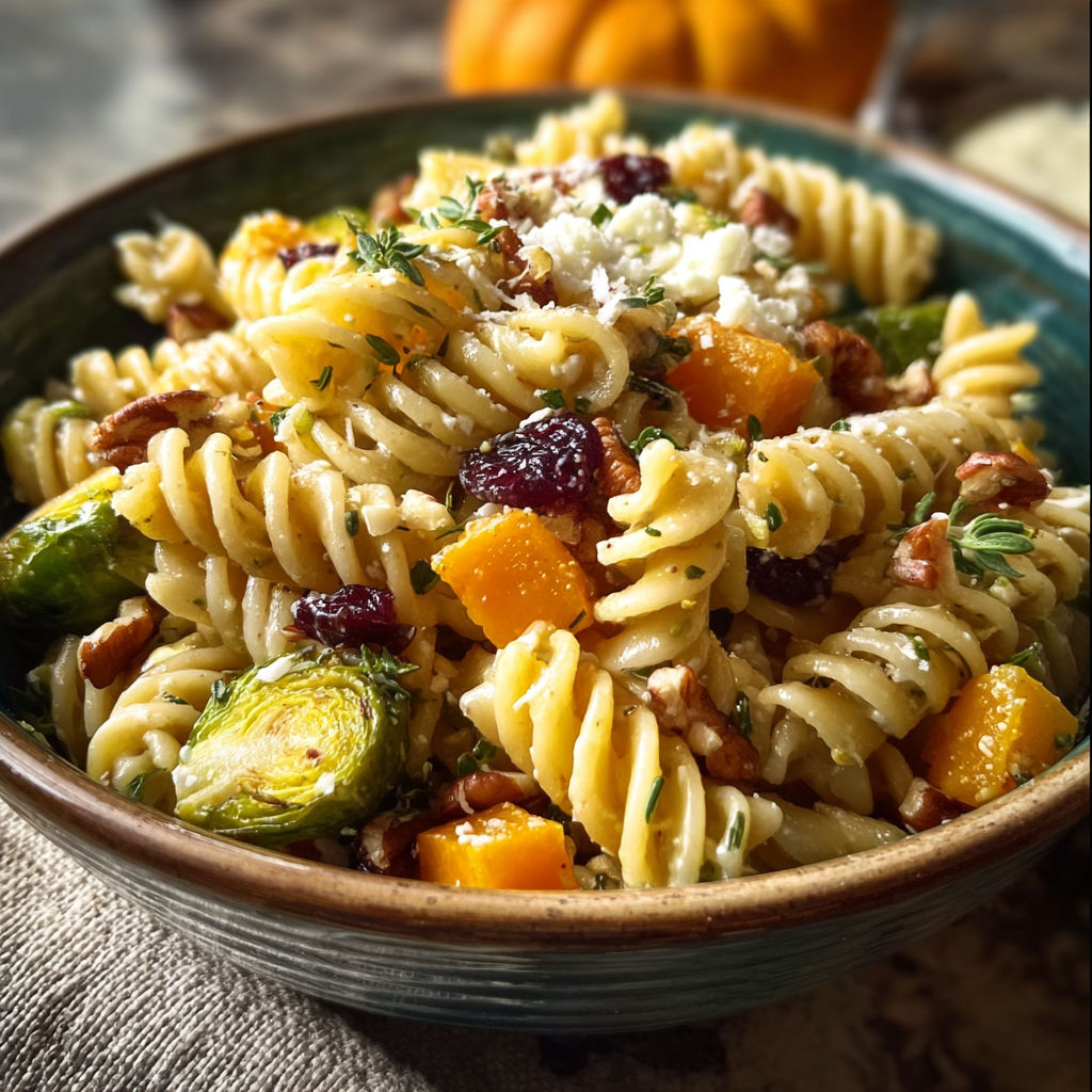 A bowl of pasta with vegetables and meat.