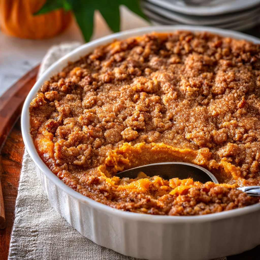 A pie with a spoon in it.