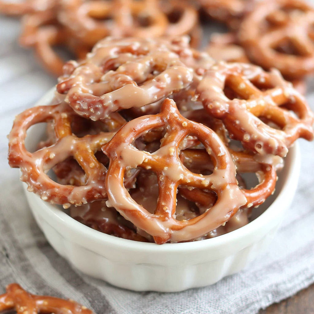 A bowl of glazed pretzels.