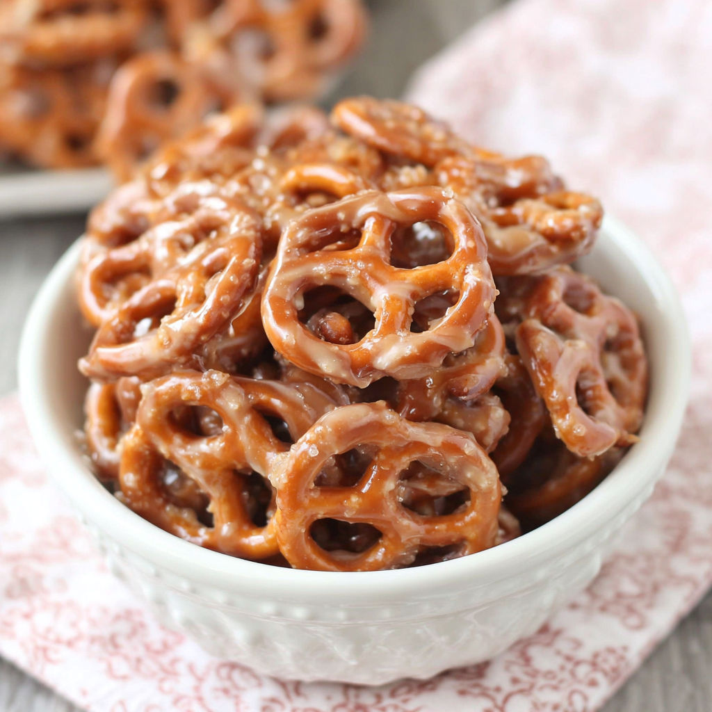 A bowl of brown and white pretzels.