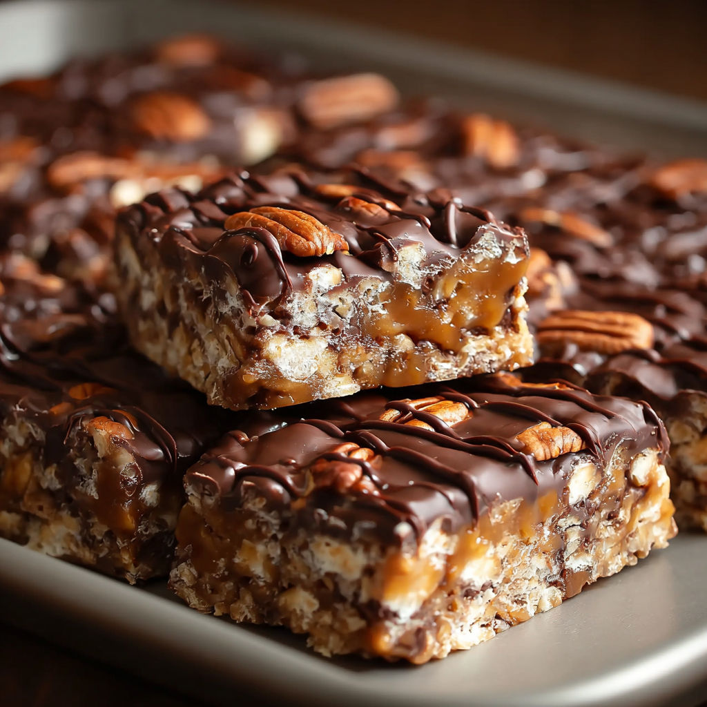 A tray of chocolate and pecan bars.