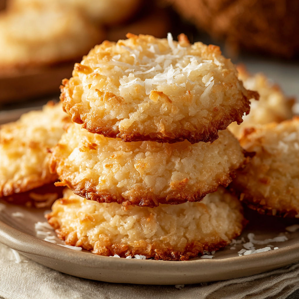 A stack of three coconut cake cookies.