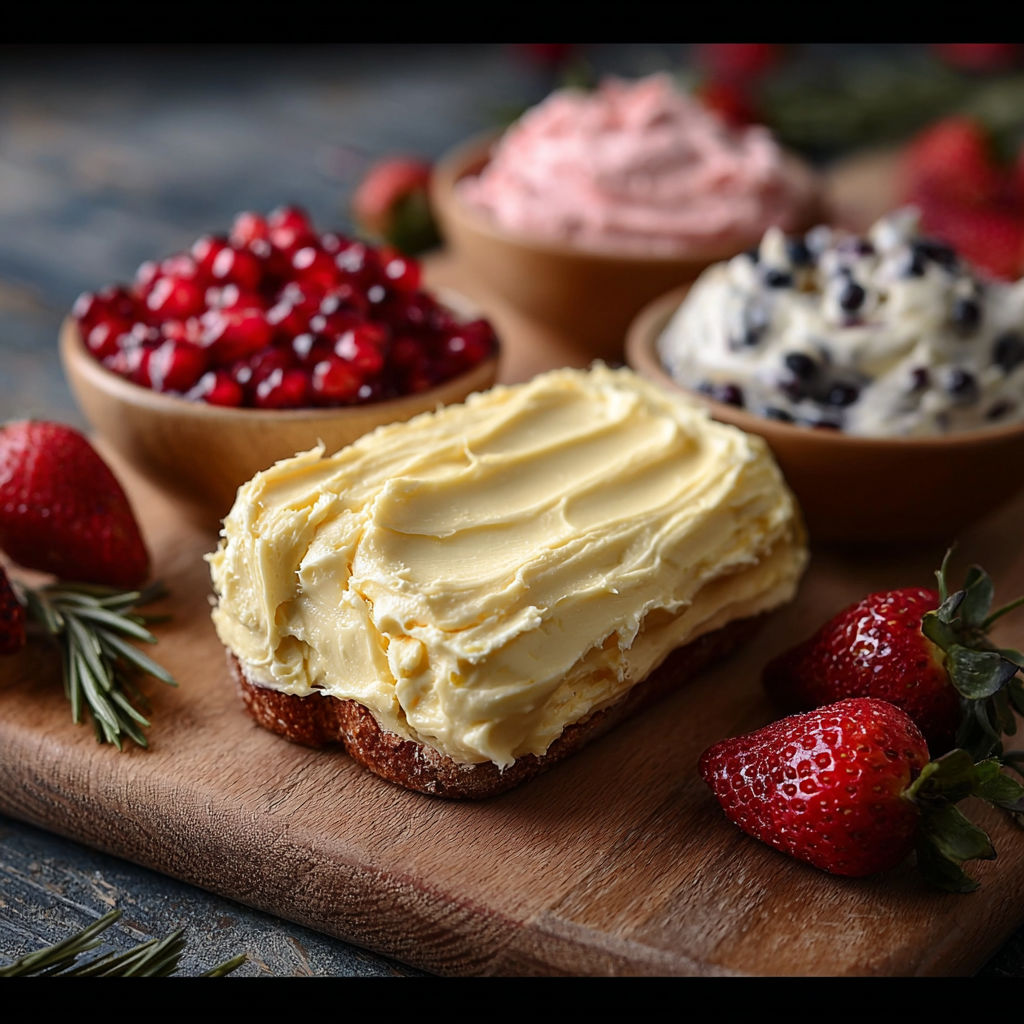 A wooden table with a variety of foods on it.