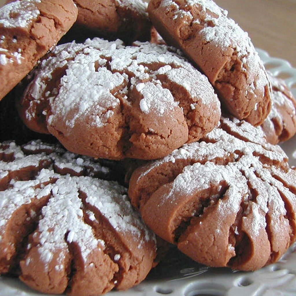 A plate of cookies with white powder on them.