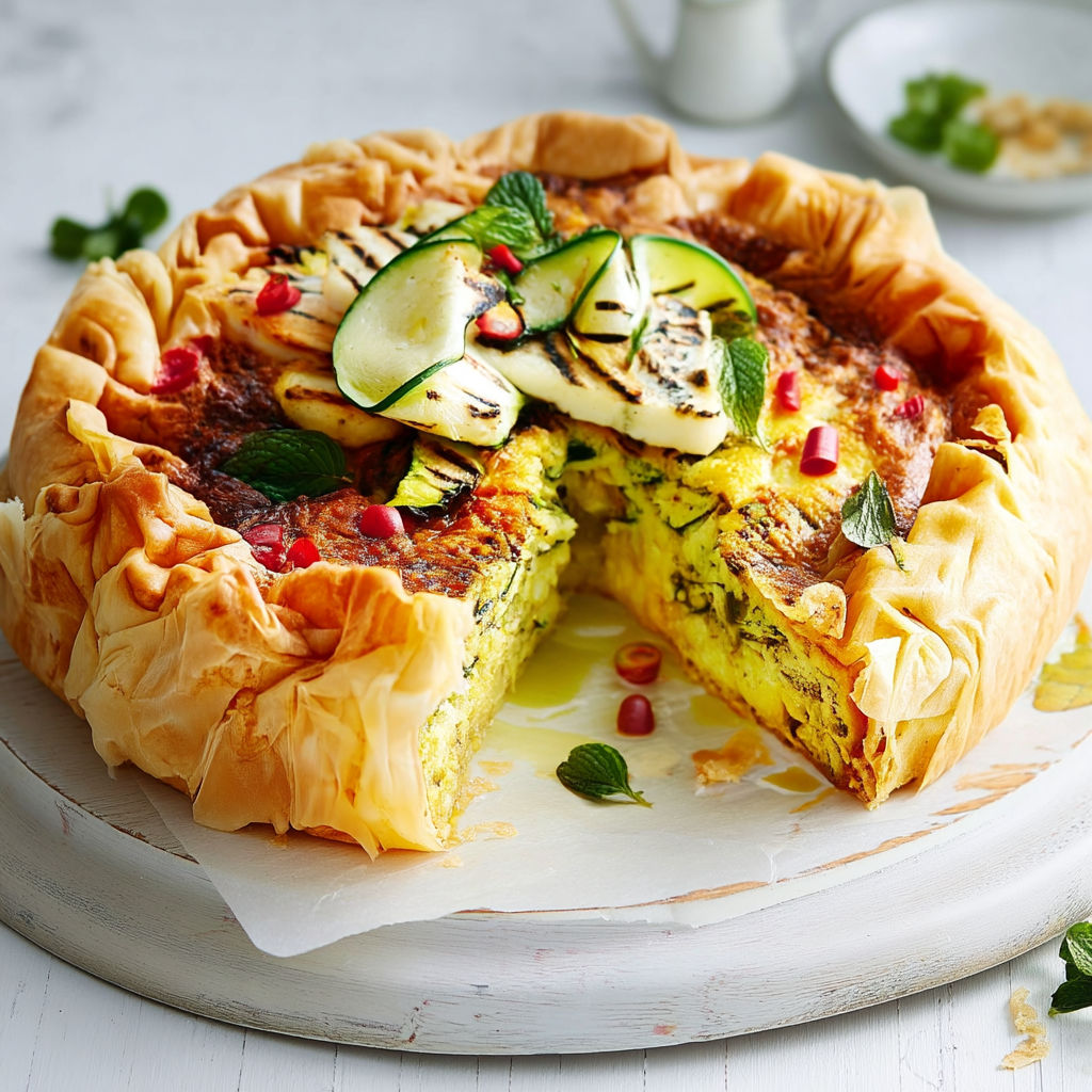 A slice of a vegetarian halloumi quiche.