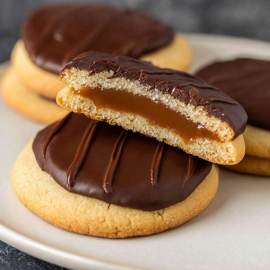 Two Twix cookies on a plate.