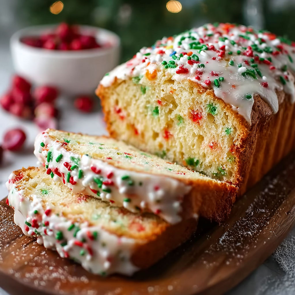 A slice of Christmas sprinkle buttermilk bread.