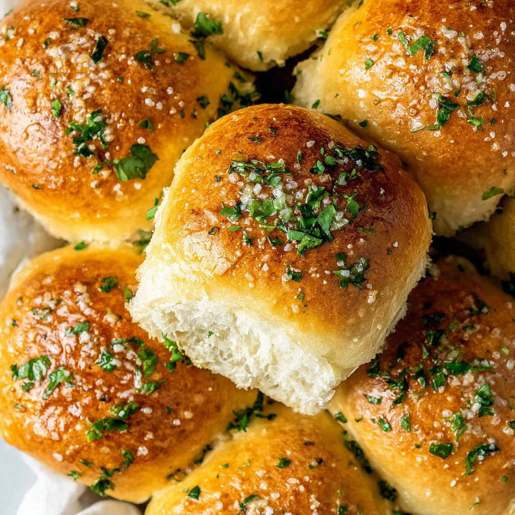 A close up of garlic bread rolls.