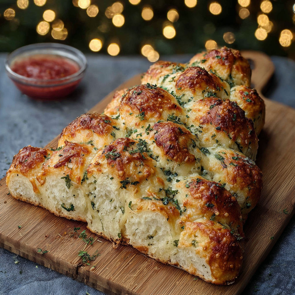 A loaf of bread with cheese and herbs on it.