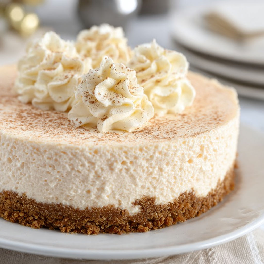 A slice of cheesecake with a gingersnap crust.