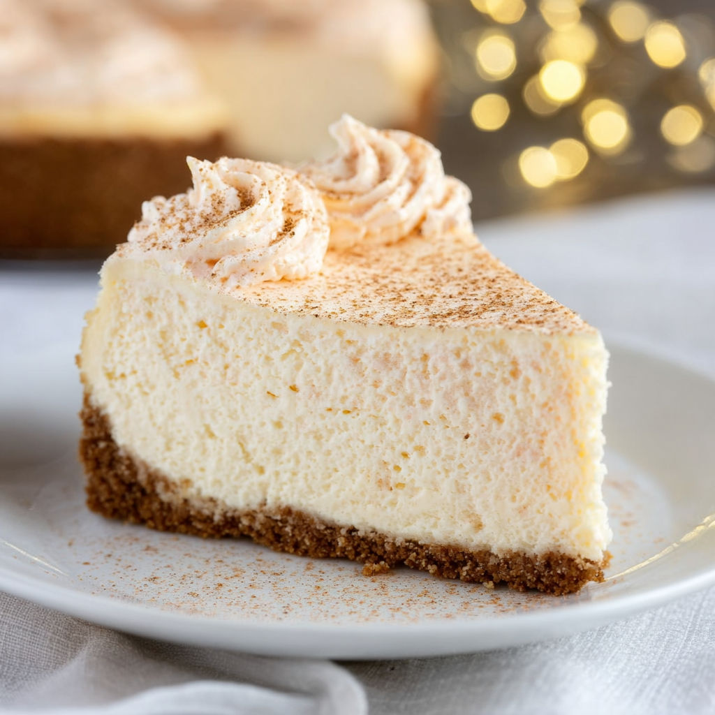 A slice of cheesecake on a white plate.