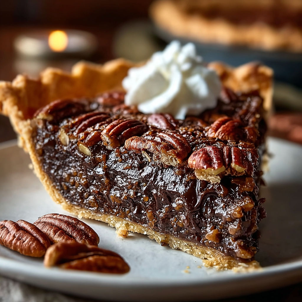 A slice of Texas Chocolate Pecan Pie.
