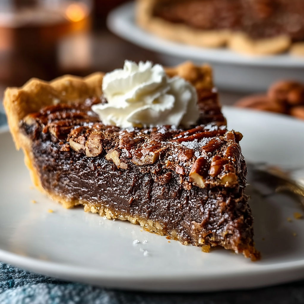 A slice of Texas Chocolate Pecan Pie.