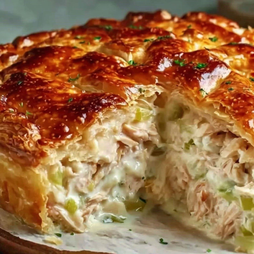 A pastry with meat and cheese inside.