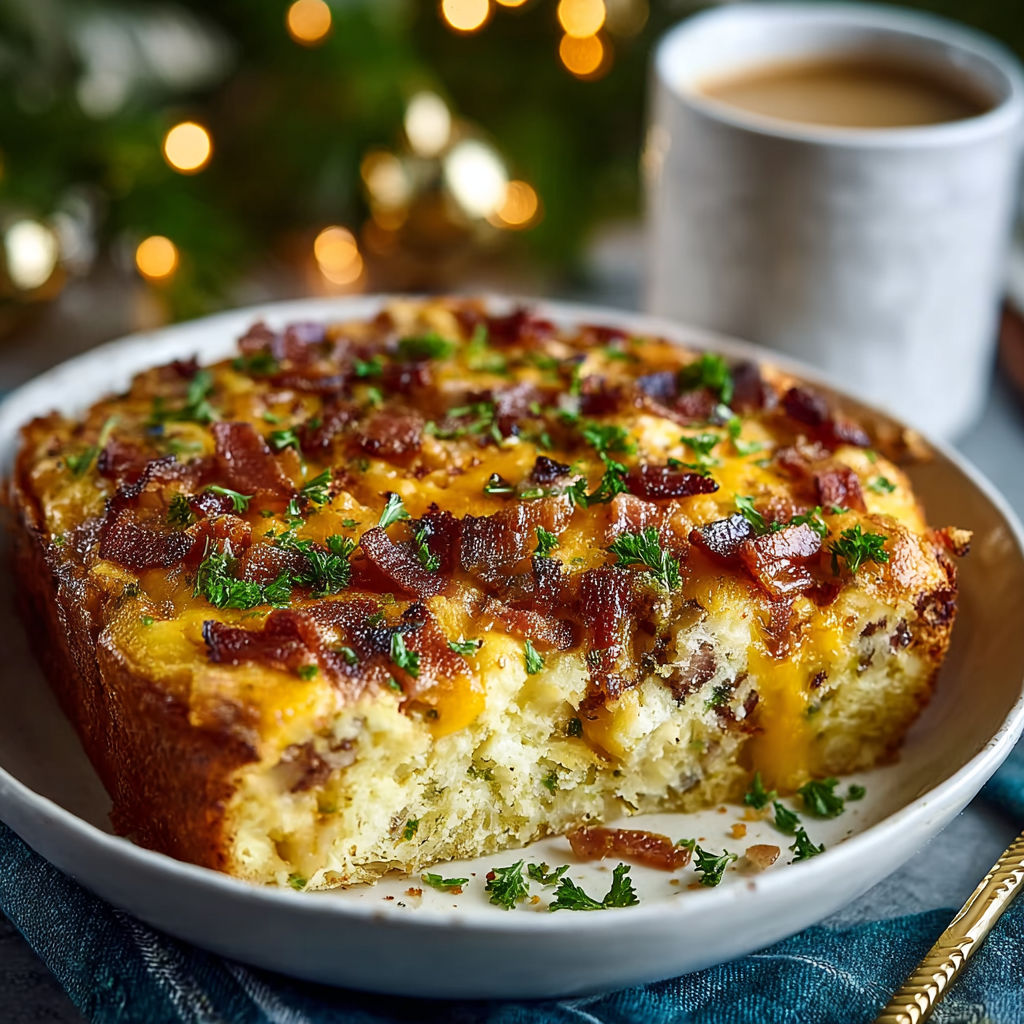 A slice of bacon and cheese quiche.