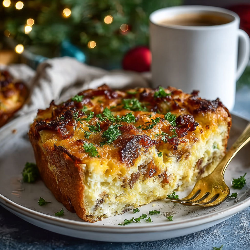 A slice of bacon and cheese quiche.