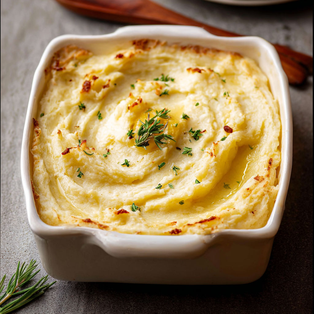 A white bowl filled with mashed potatoes.