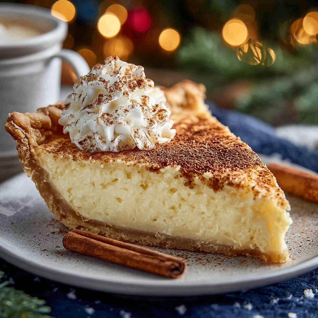 A slice of pie with whipped cream on top.