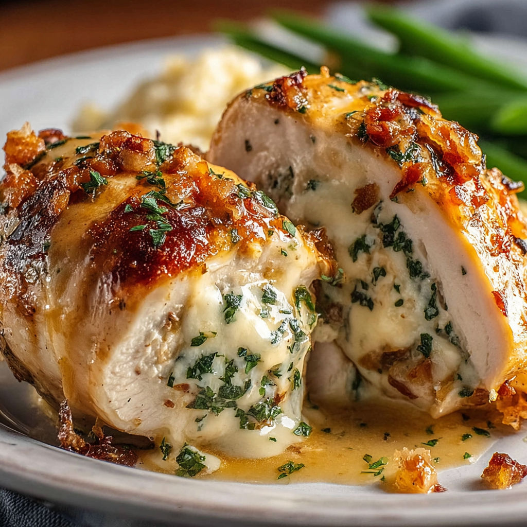 A plate of food with chicken and green beans.