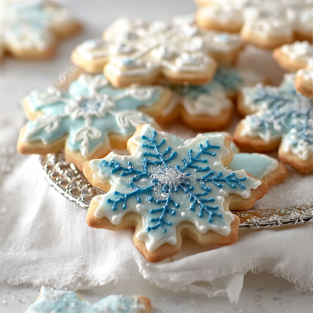 A plate of blue and white cookies.