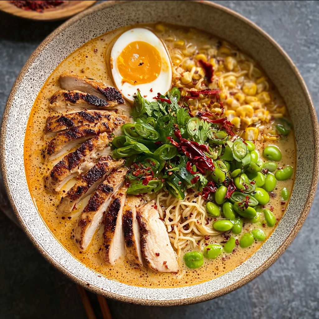 A bowl of soup with chicken and vegetables.
