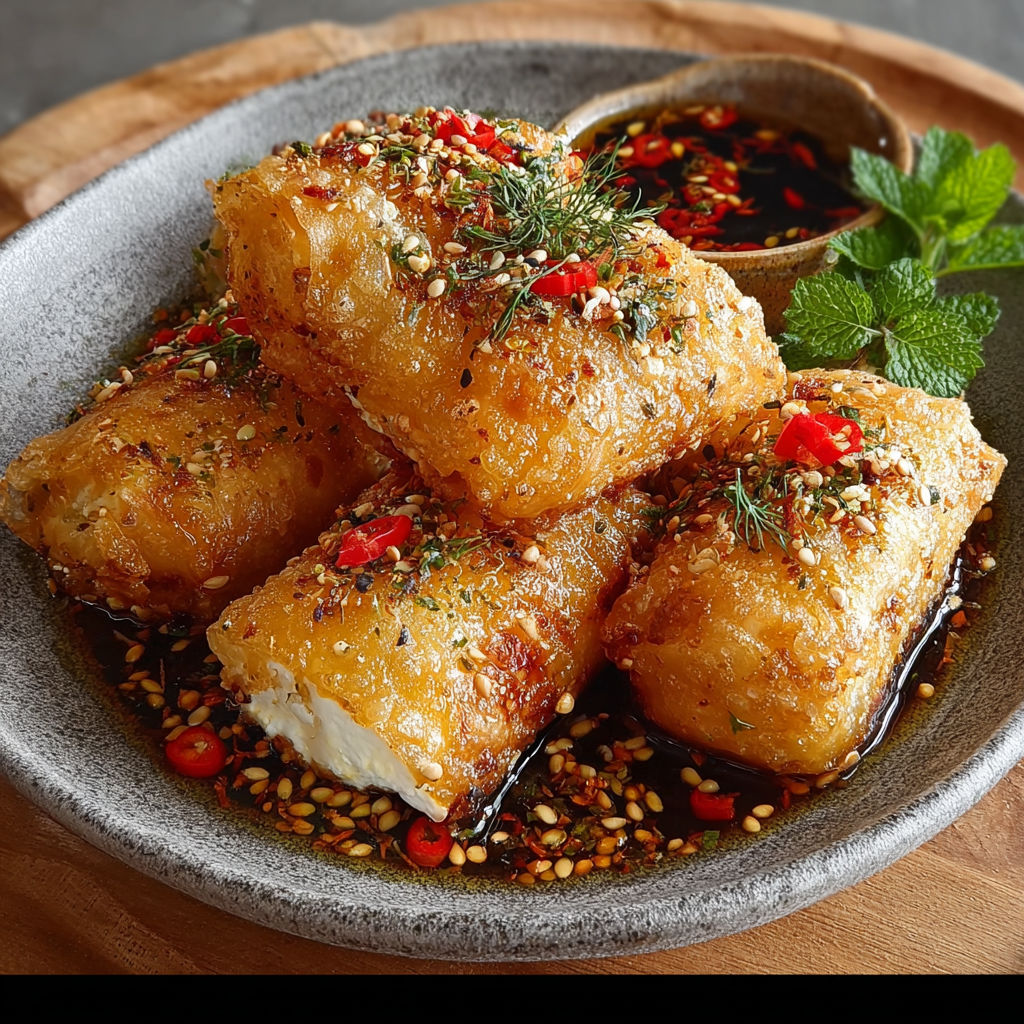 A plate of food with a sauce on it.