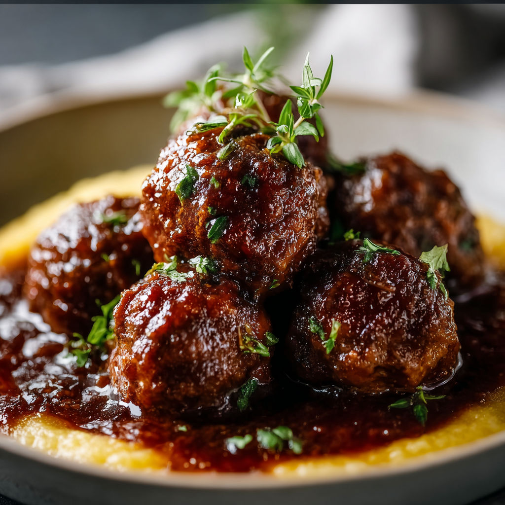 A plate of meatballs with sauce.