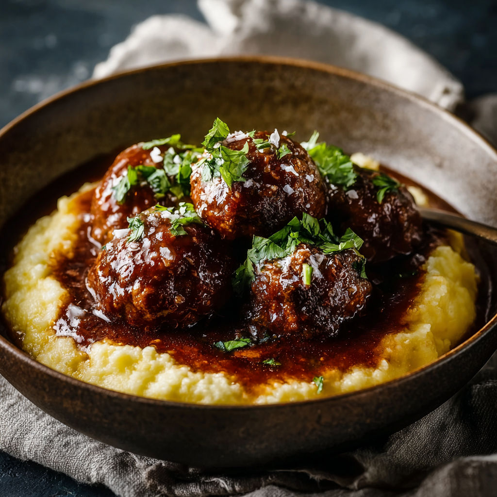 A bowl of meatballs with sauce.