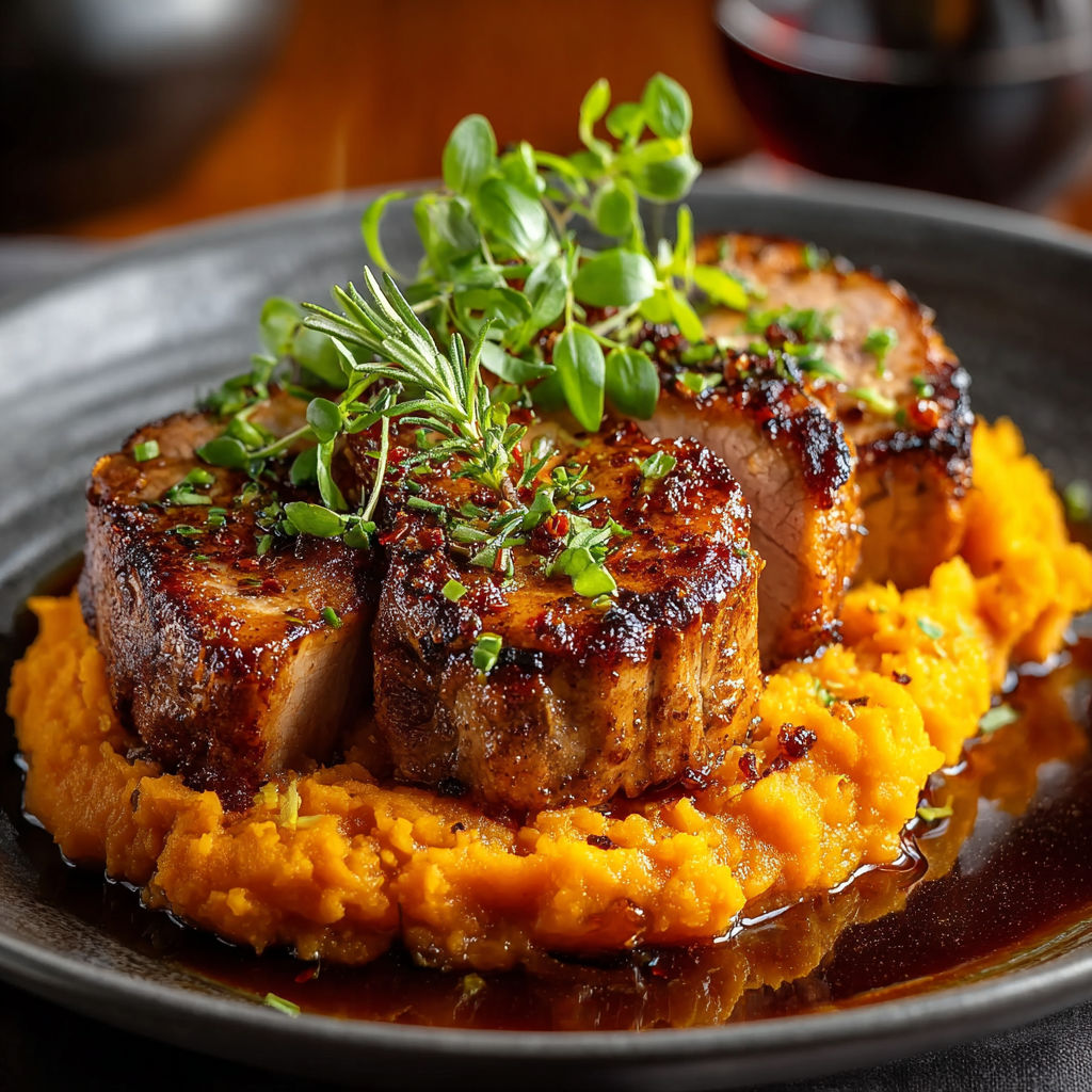 A plate of food with a piece of meat and vegetables.