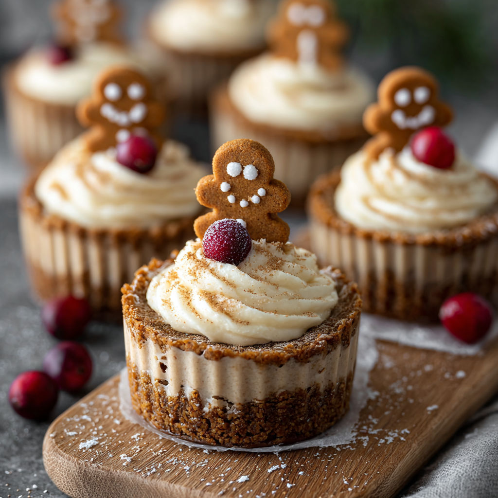 No-bake gingerbread cheesecake cups with a candy cane on top.