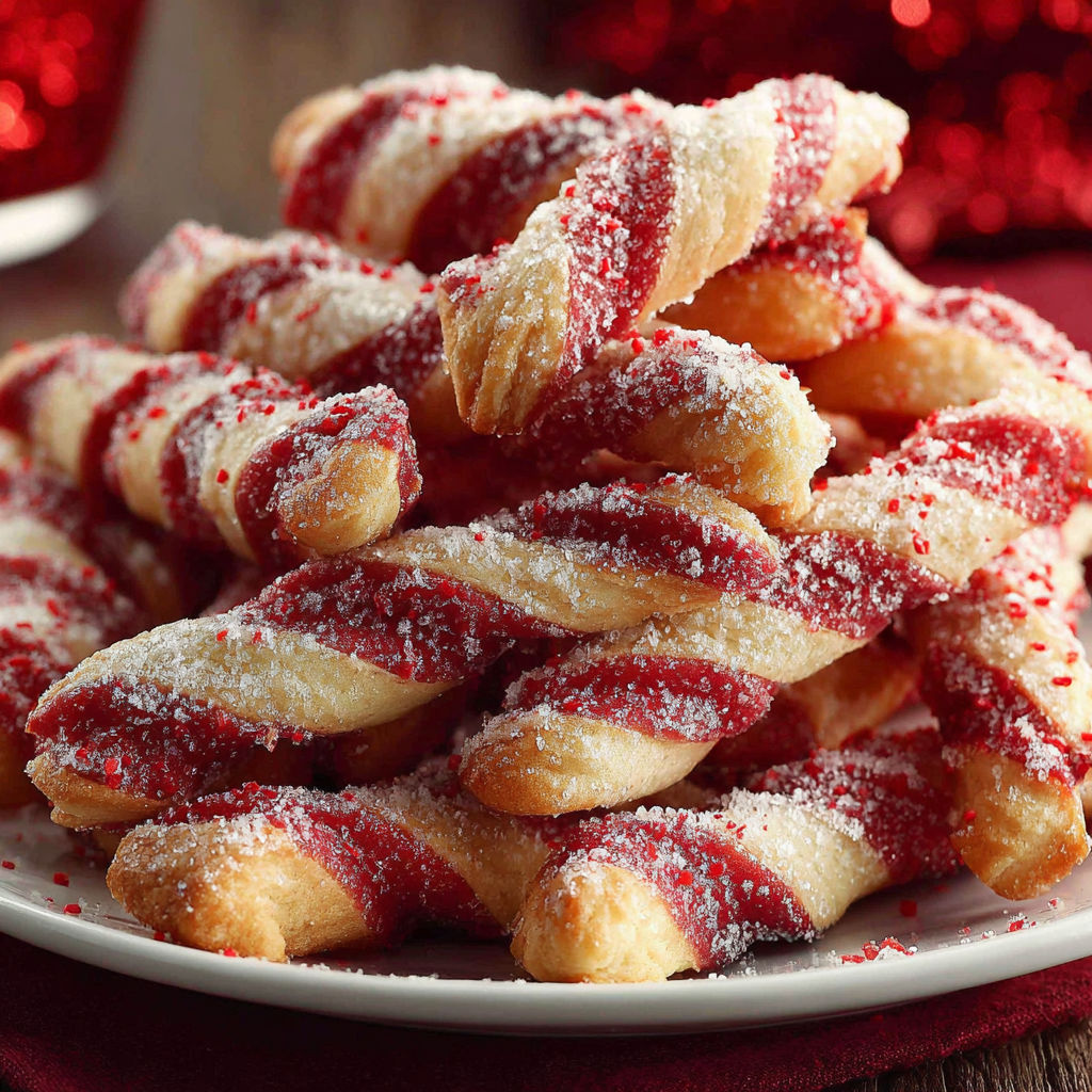 A plate of red and white striped pastries.