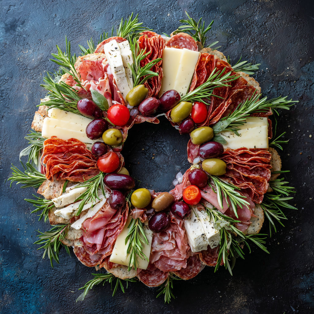 A wreath made of meat and vegetables.