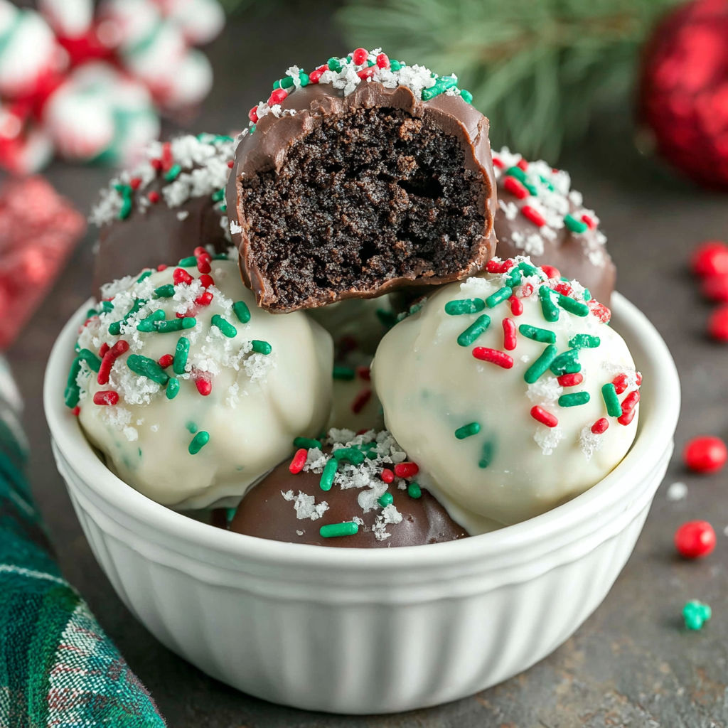A bowl of Christmas Oreo balls.