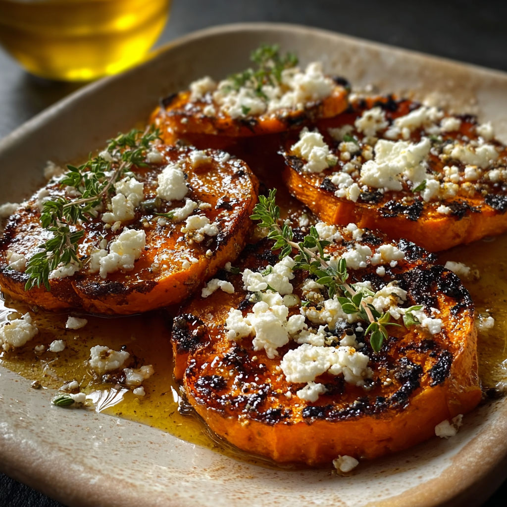 Roasted Sweet Potato Rounds with Honey & Feta.