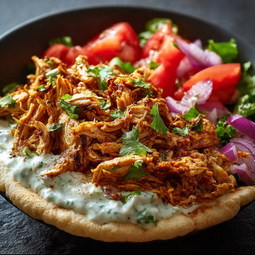 A bowl of chicken, tomatoes, onions, and lettuce.