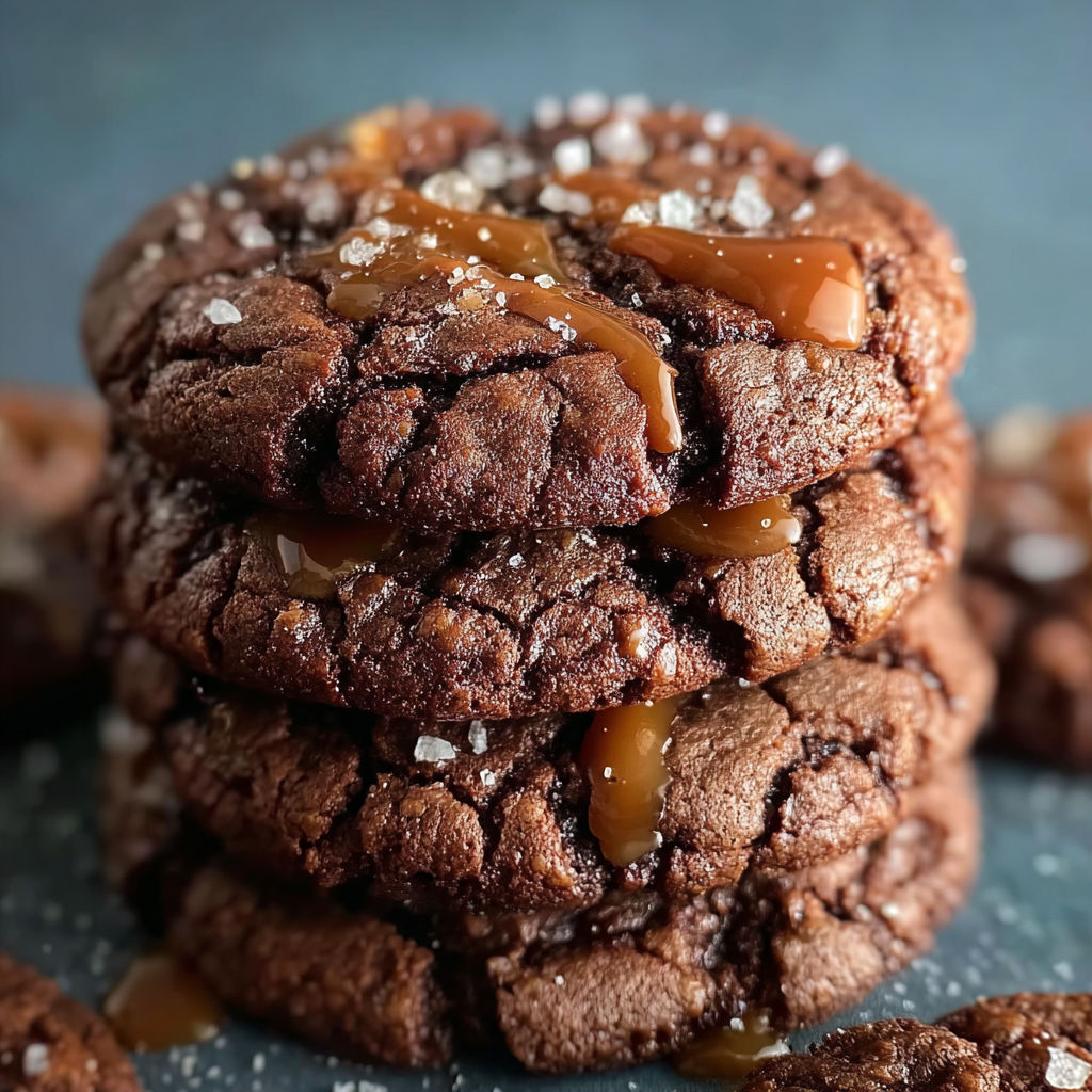Chocolate chip cookies with caramel drizzle.