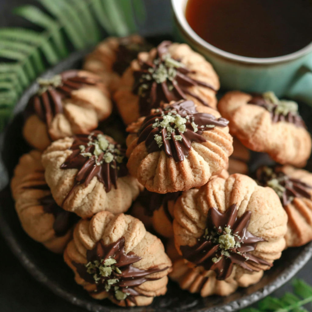 A plate of cookies with a cup of coffee.