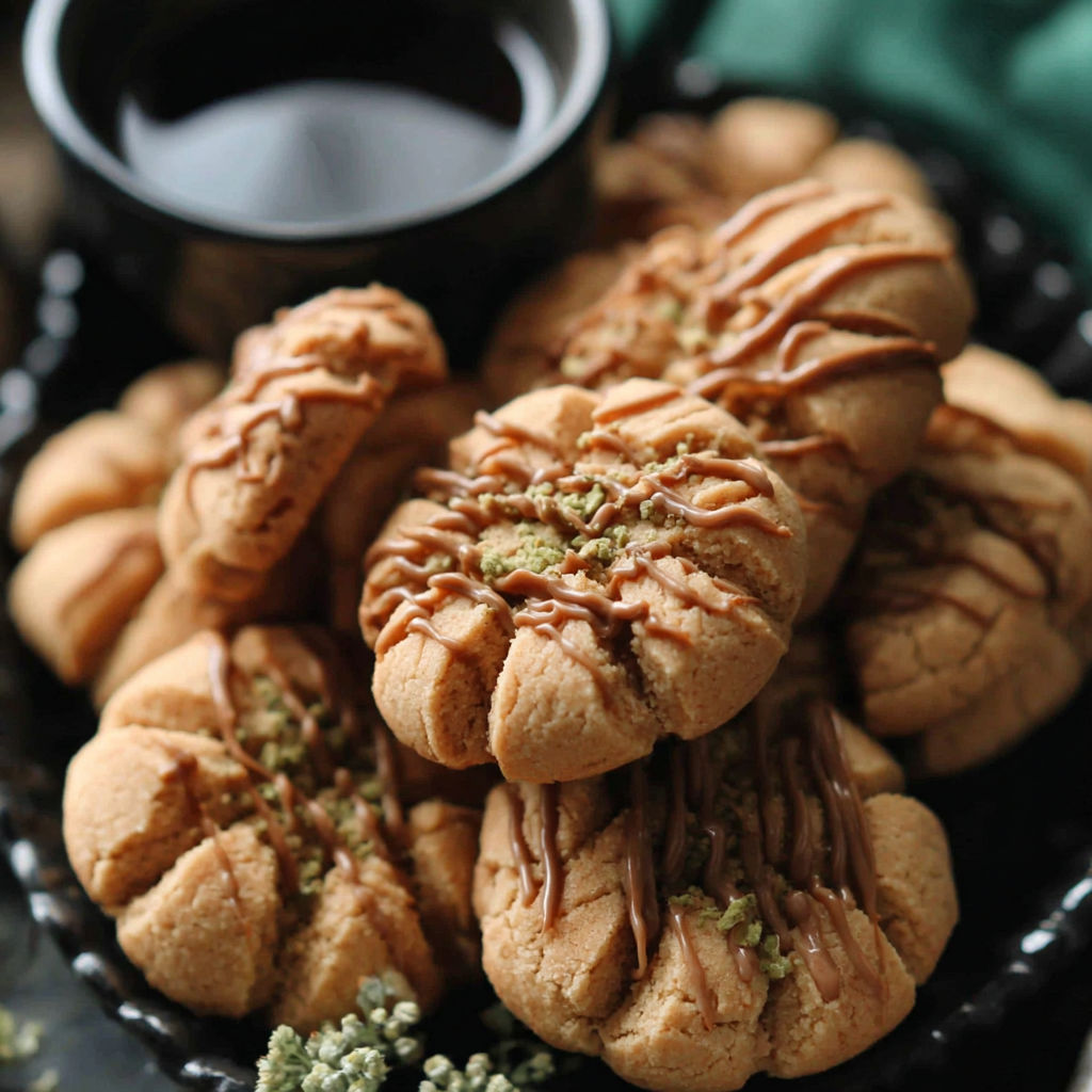 A plate of cookies with a bowl of coffee butter.