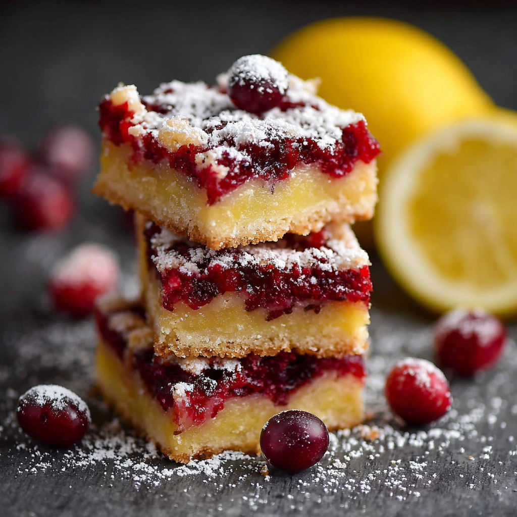 A stack of cake with powdered sugar and a lemon wedge.