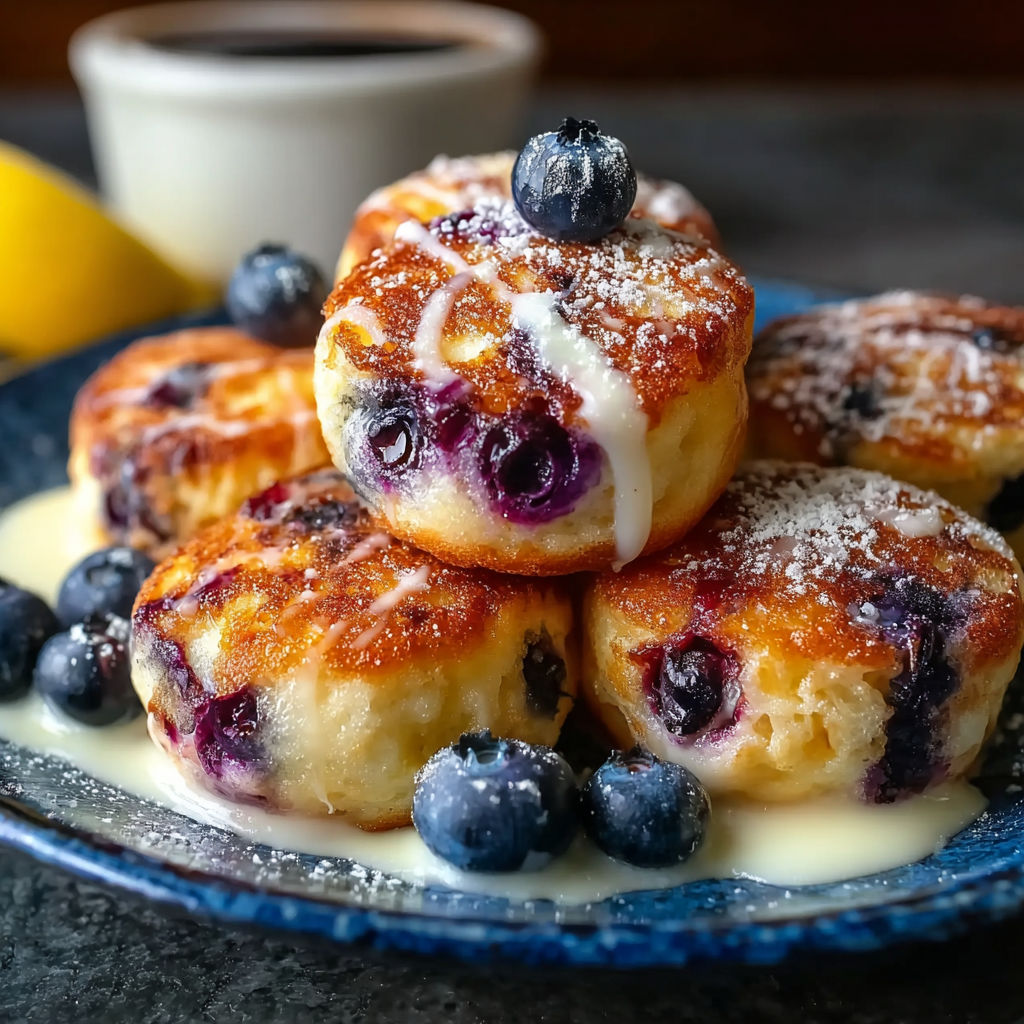 A plate of blueberry muffins with a cup of coffee.