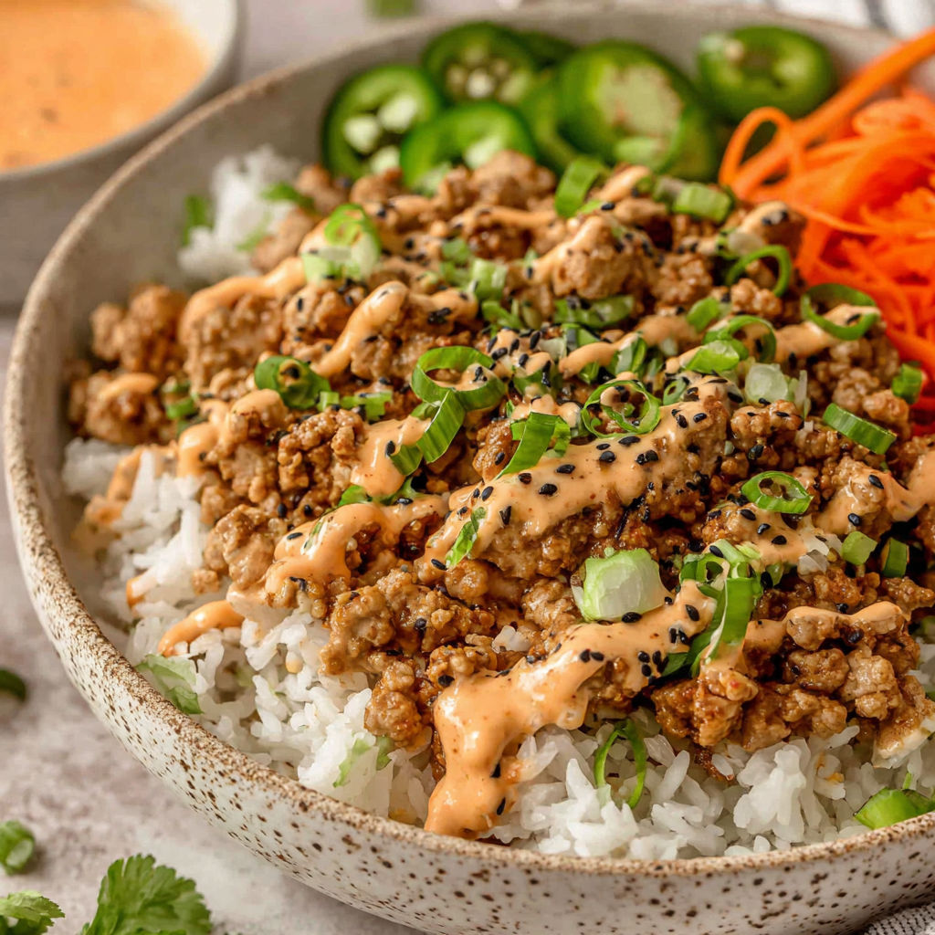 A bowl of food with rice, meat, and vegetables.