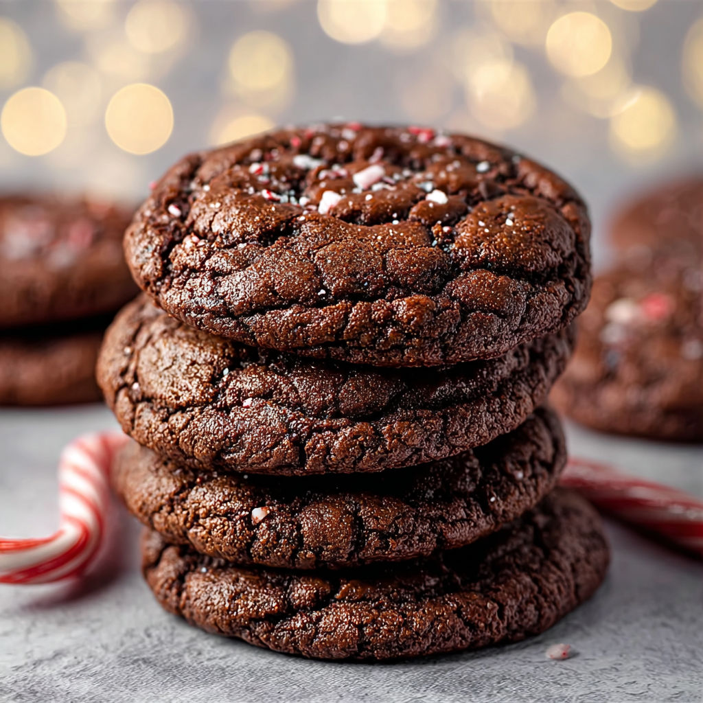 Chocolate chip cookies stacked on top of each other.