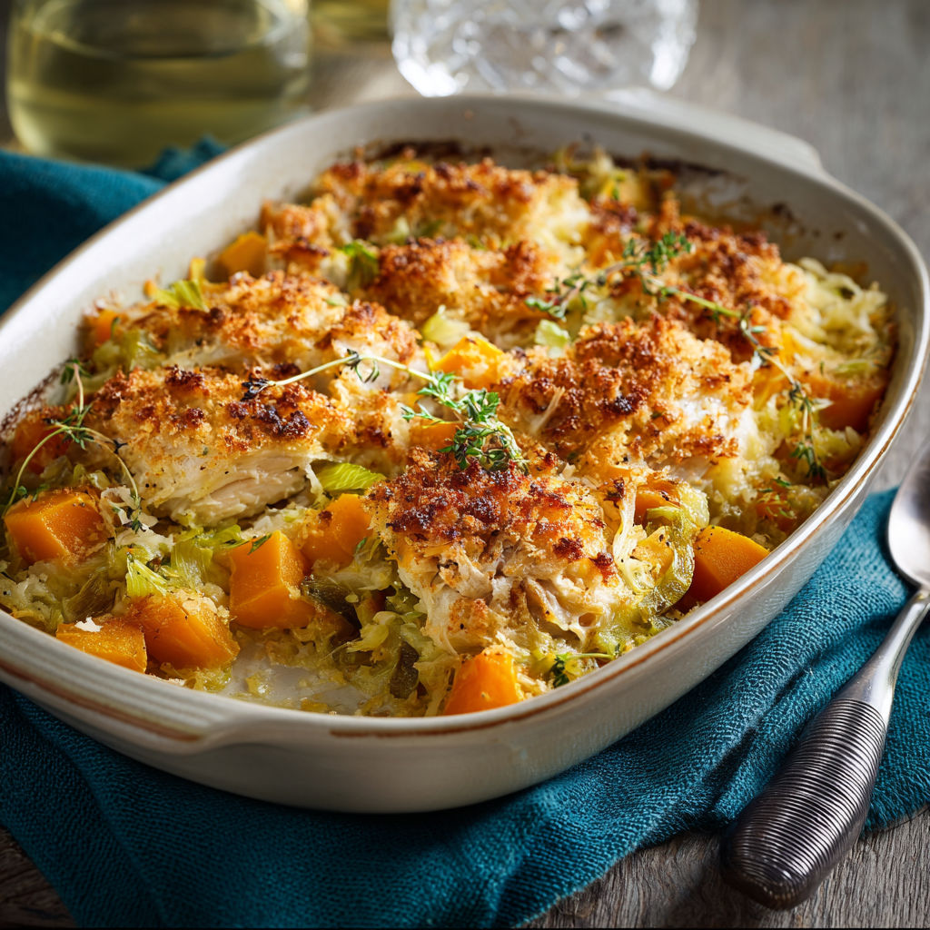 Chicken Leek and Butternut Squash Bake