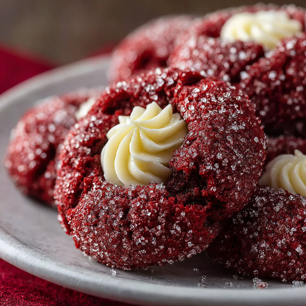 A plate of red velvet cupcakes with white frosting.