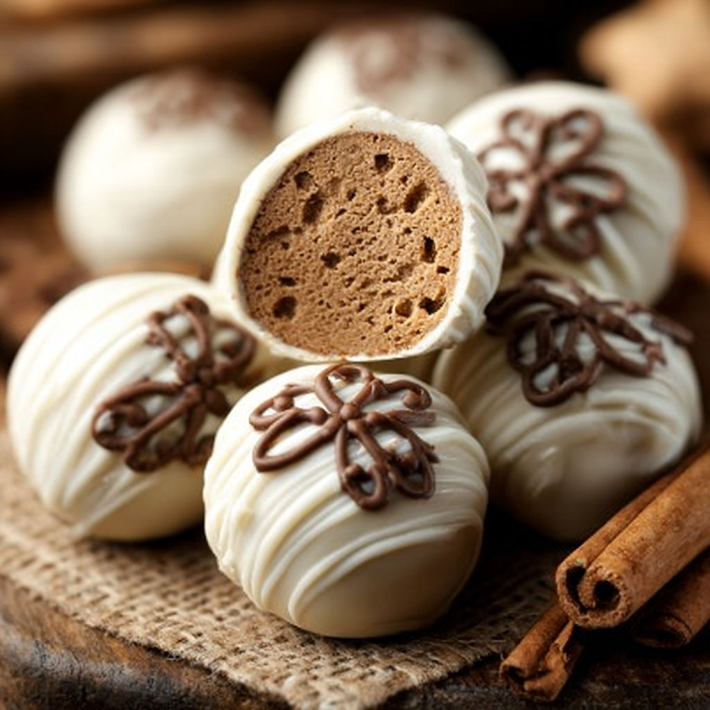 Gingerbread oreo cookie balls on a table.
