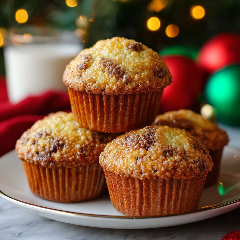 A plate of muffins with a white cup of milk.