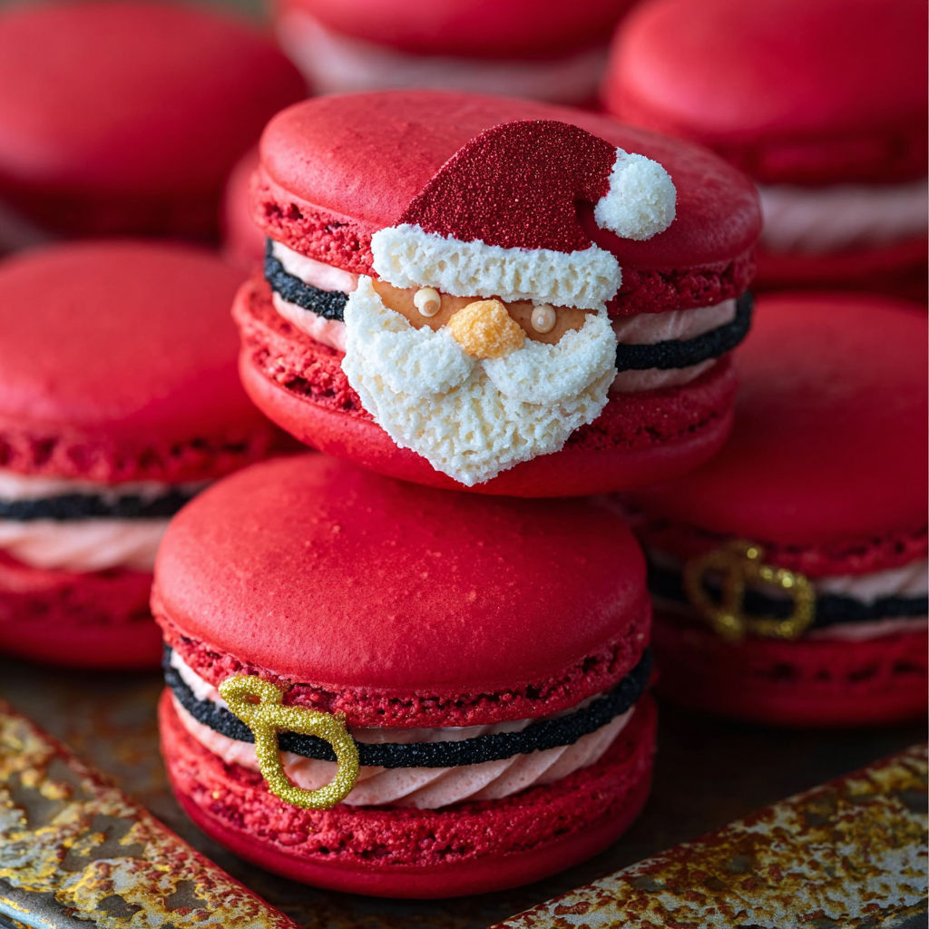 A red and white pastry with a santa claus face.