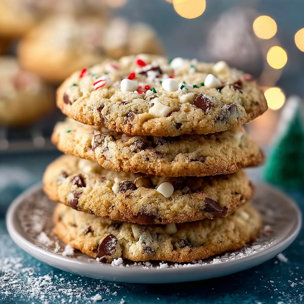 A stack of chocolate chip cookies with white icing.